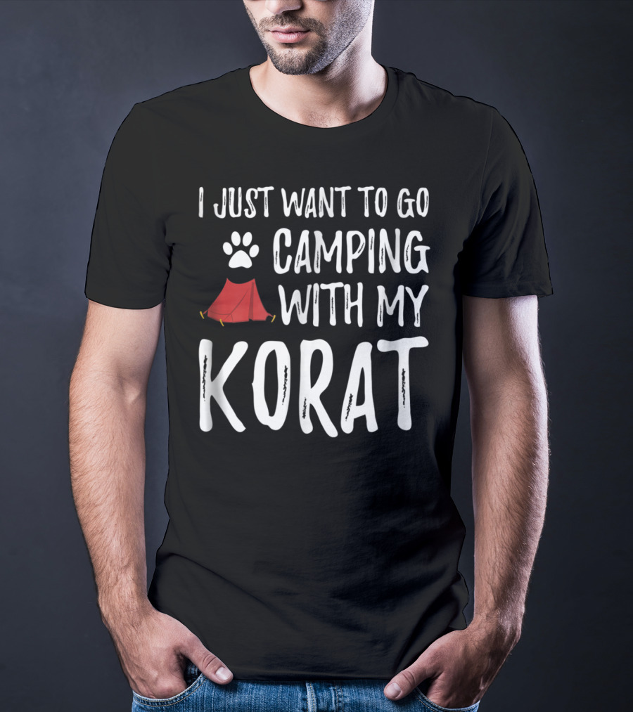 I Just Want To Go Camping With My Korat Cat Tent Paw Prints T-Shirt