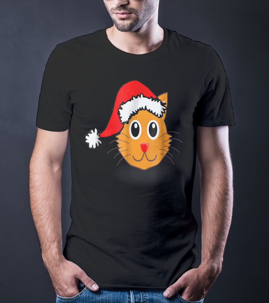Cat Lover Grandma Kid Grandpa39 Santa Hat Cat Face T-Shirt