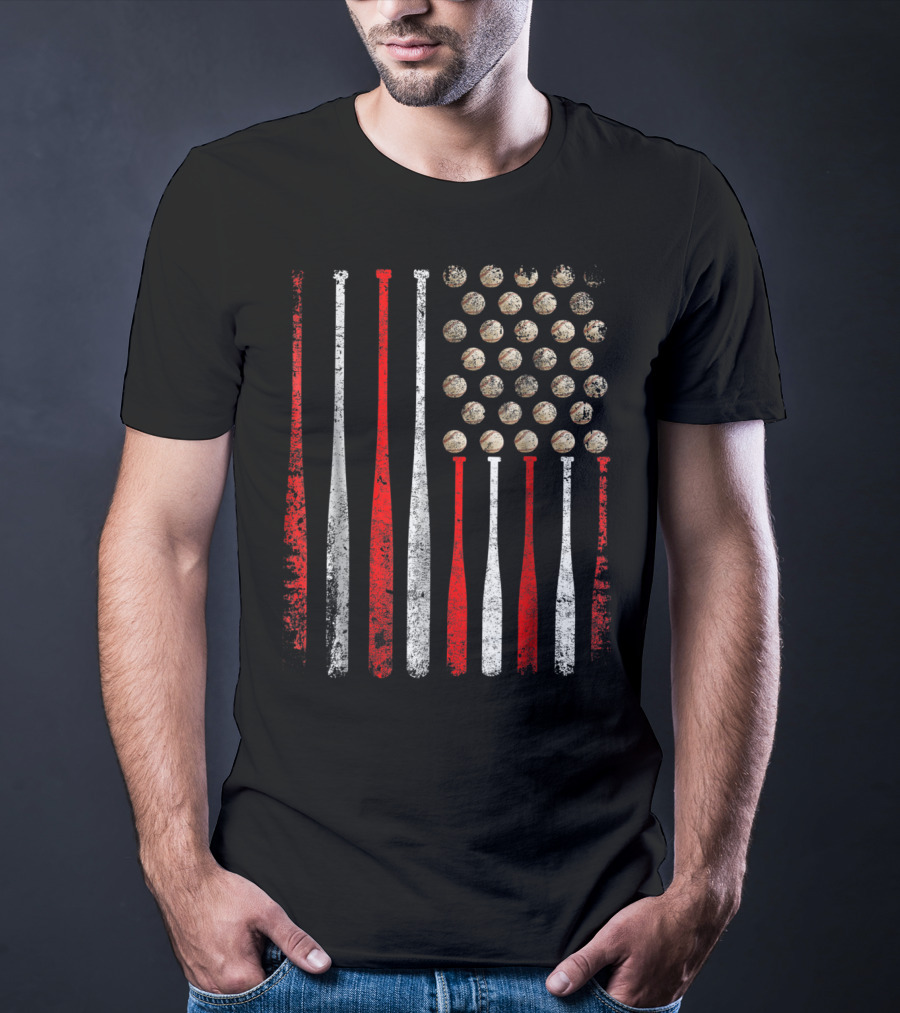 Vintage American Flag Baseball Bats And Balls T-Shirt
