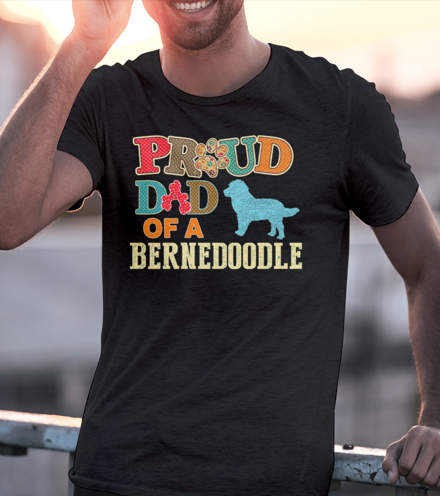 Proud Dad Of A Bernedoodle Colorful Paw Prints T-Shirt