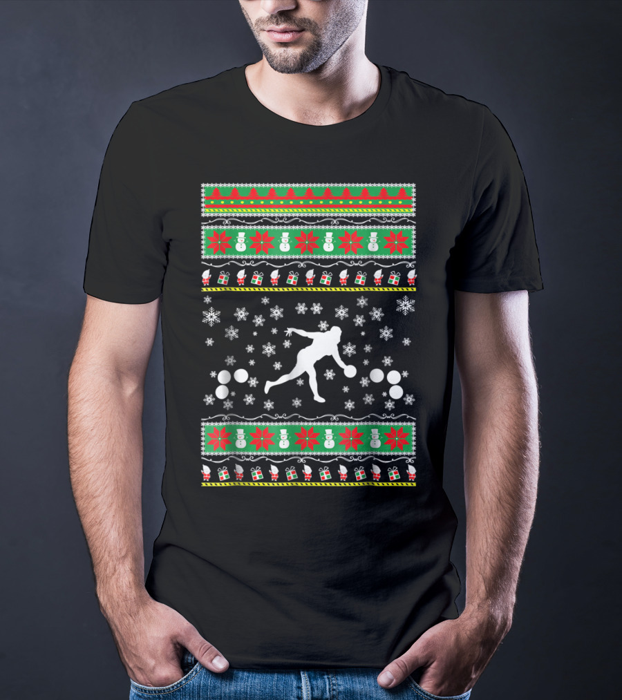 Bocce Ball Ugly Christmas Sweater Themed Dad25 Holiday Snowflakes And Presents T-Shirt