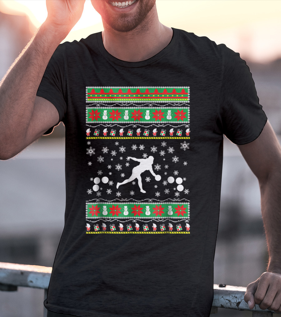 Bocce Ball Ugly Christmas Sweater Themed Dad25 Holiday Snowflakes And Presents T-Shirt