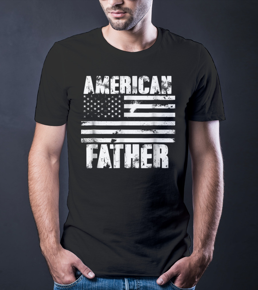 American Father Vintage US Flag Patriotic Dad T-Shirt