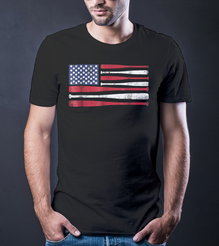 American Flag Baseball Bat T-Shirt