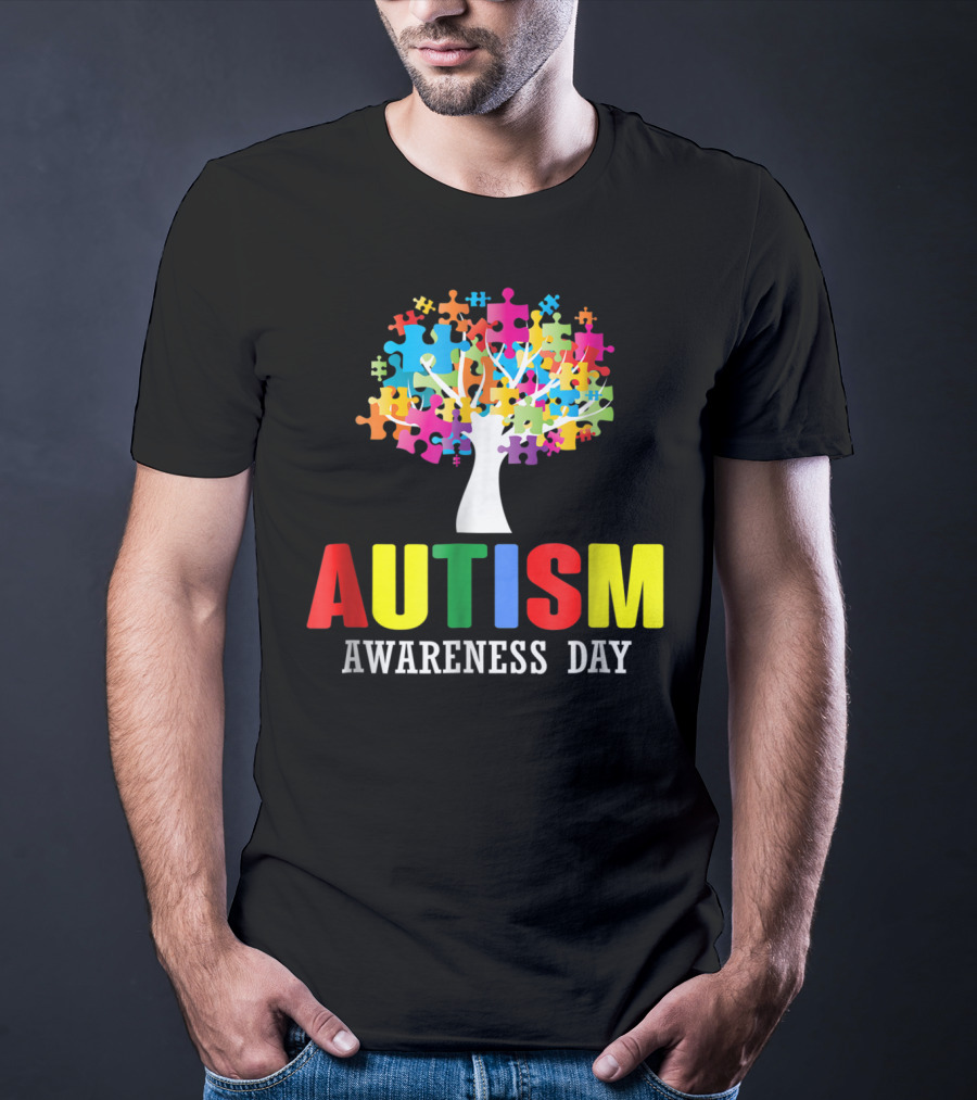 Autism Awareness Day Colorful Puzzle Tree T-Shirt