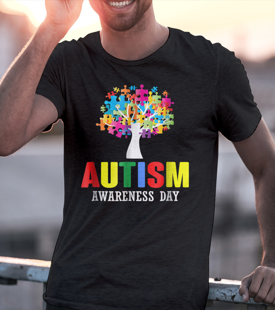 Autism Awareness Day Colorful Puzzle Tree T-Shirt