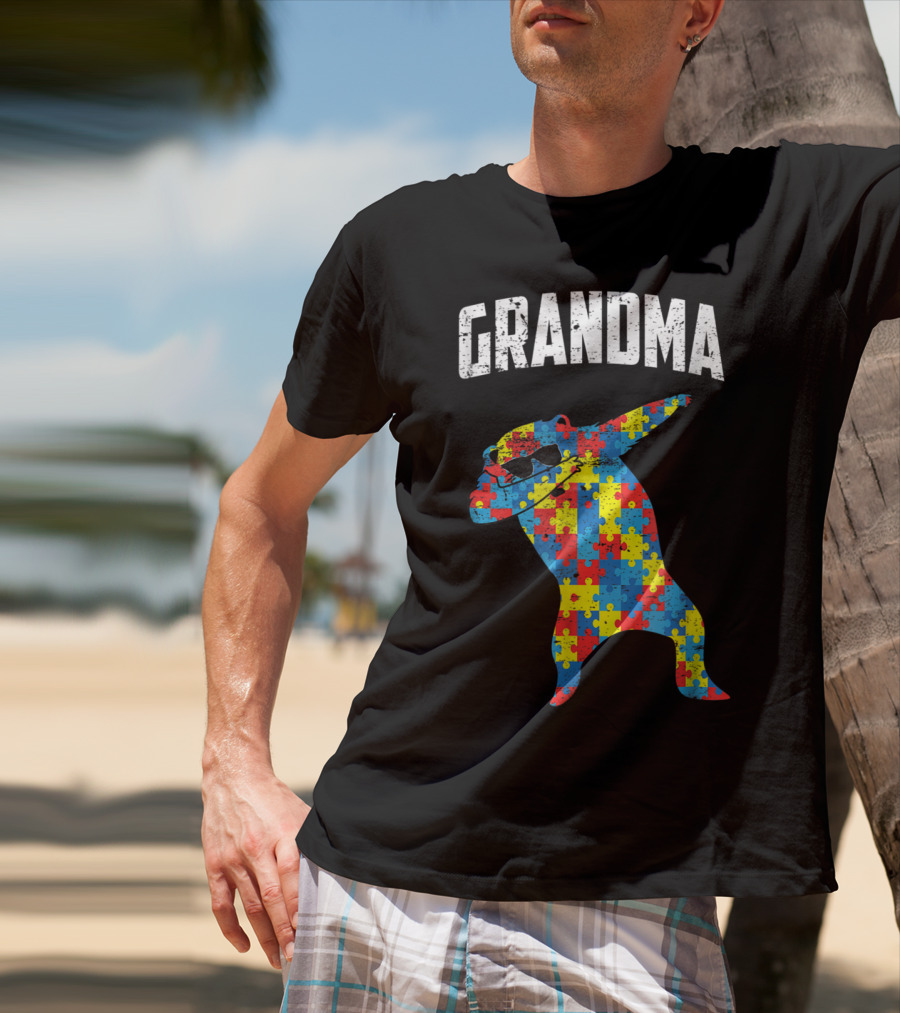 Autism Grandma Bear Dabbing Puzzle Glasses T-Shirt