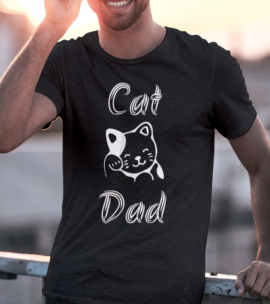 Cat Dad Whimsical White Text With Playful Cat T-Shirt