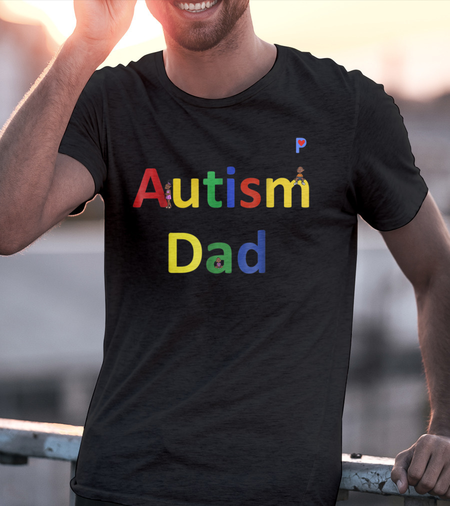 Autism Dad Autism Awareness Colorful Letters With Characters T-Shirt