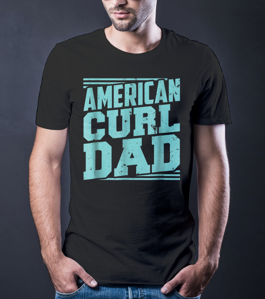 American Curl Dad Retro Blue Typography T-Shirt
