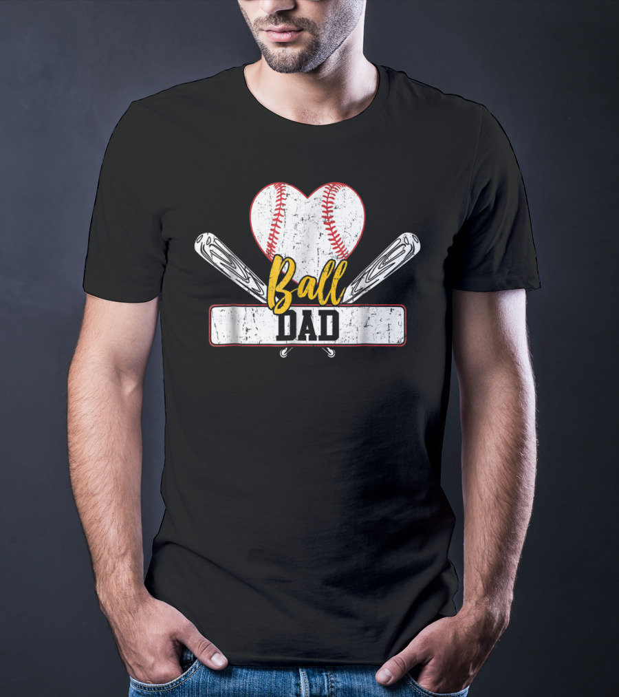Ball Dad Heart Baseball Bat T-Shirt