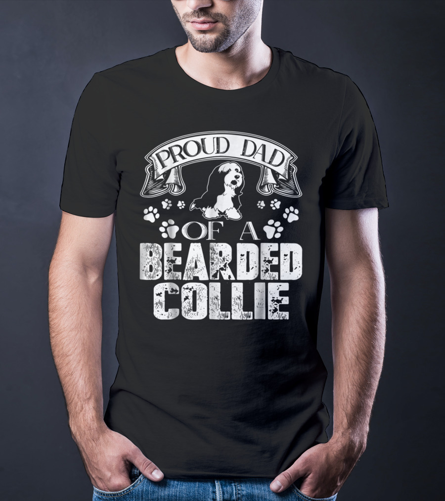 Proud Dad Of A Bearded Collie Paw Prints Banner T-Shirt