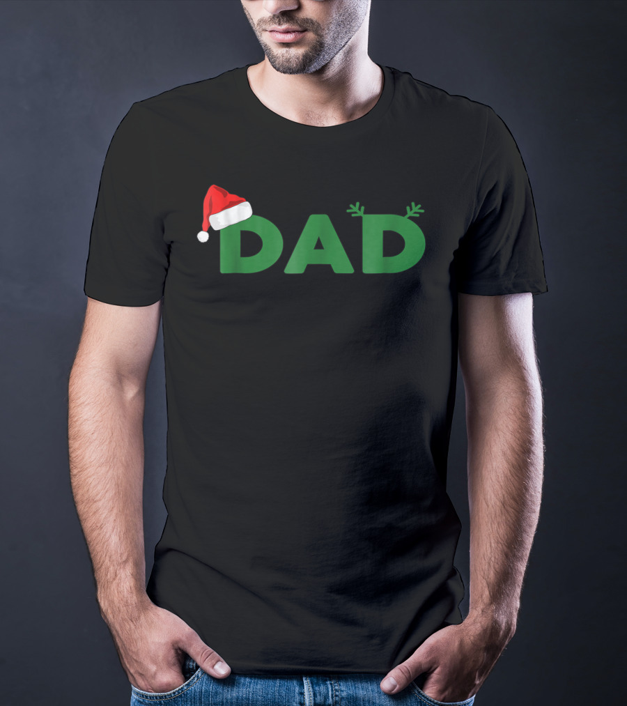 Dad Christmas Family Matching Santa Hat Reindeer Antlers T-Shirt