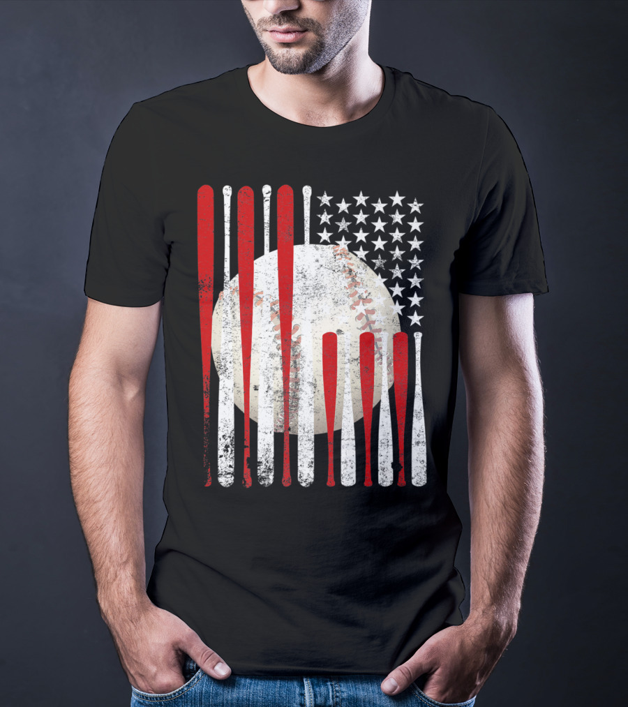 Vintage American Flag Baseball Bat Stars And Stripes Tee86 T-Shirt