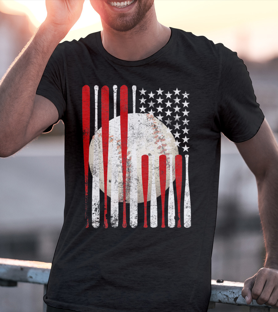 Vintage American Flag Baseball Bat Stars And Stripes Tee86 T-Shirt