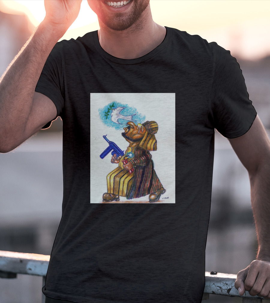 A Terrorist Act Cartoon Character Holding Gun And Dove Balloon T-Shirt