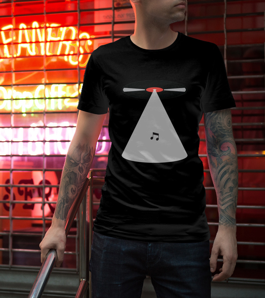 Abduction Vinyl Record UFO Beaming Up Music Note T-Shirt