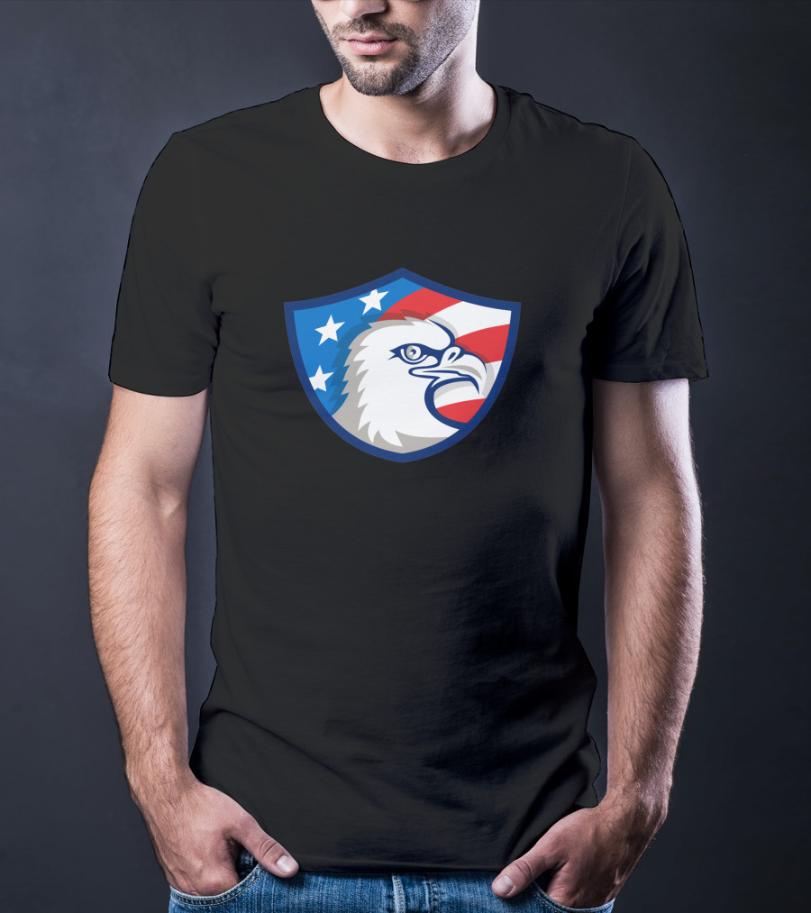 Bald Eagle Head USA Flag Shield Retro 1463 Stars And Stripes Motif T-Shirt