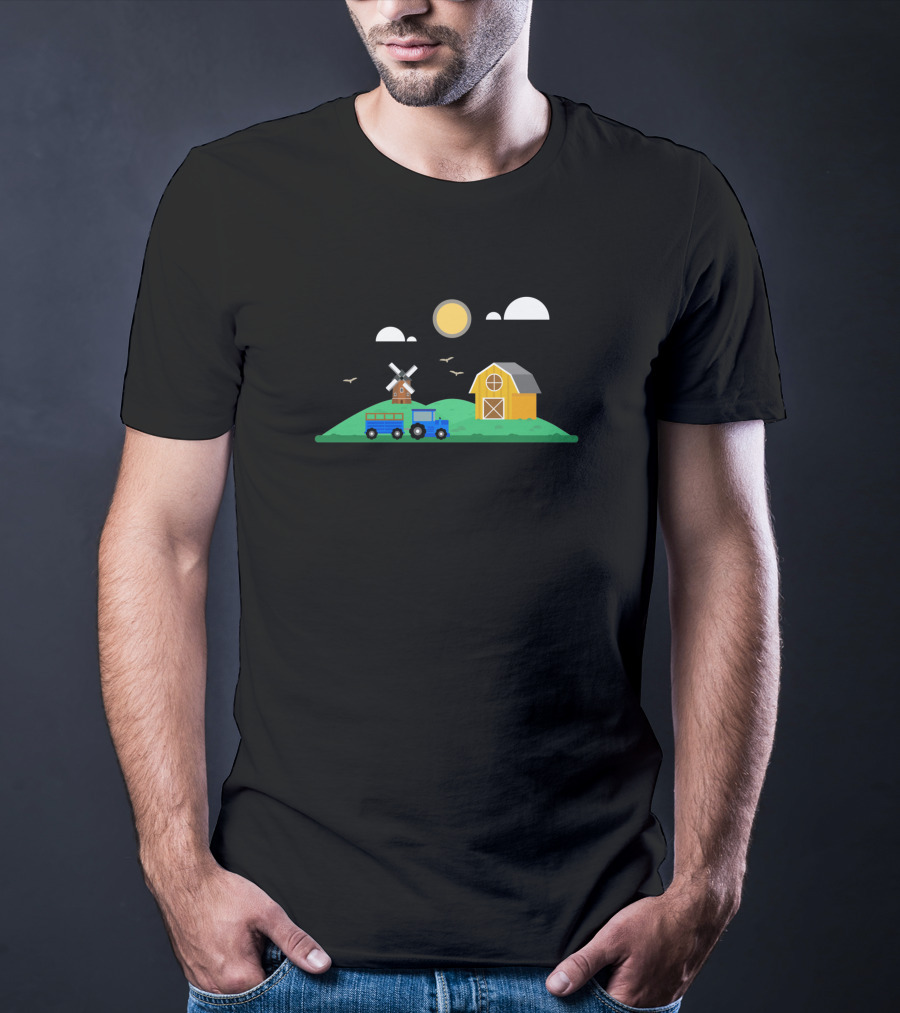 Barn Scape 392814 Windmill Barn Farm Scene T-Shirt