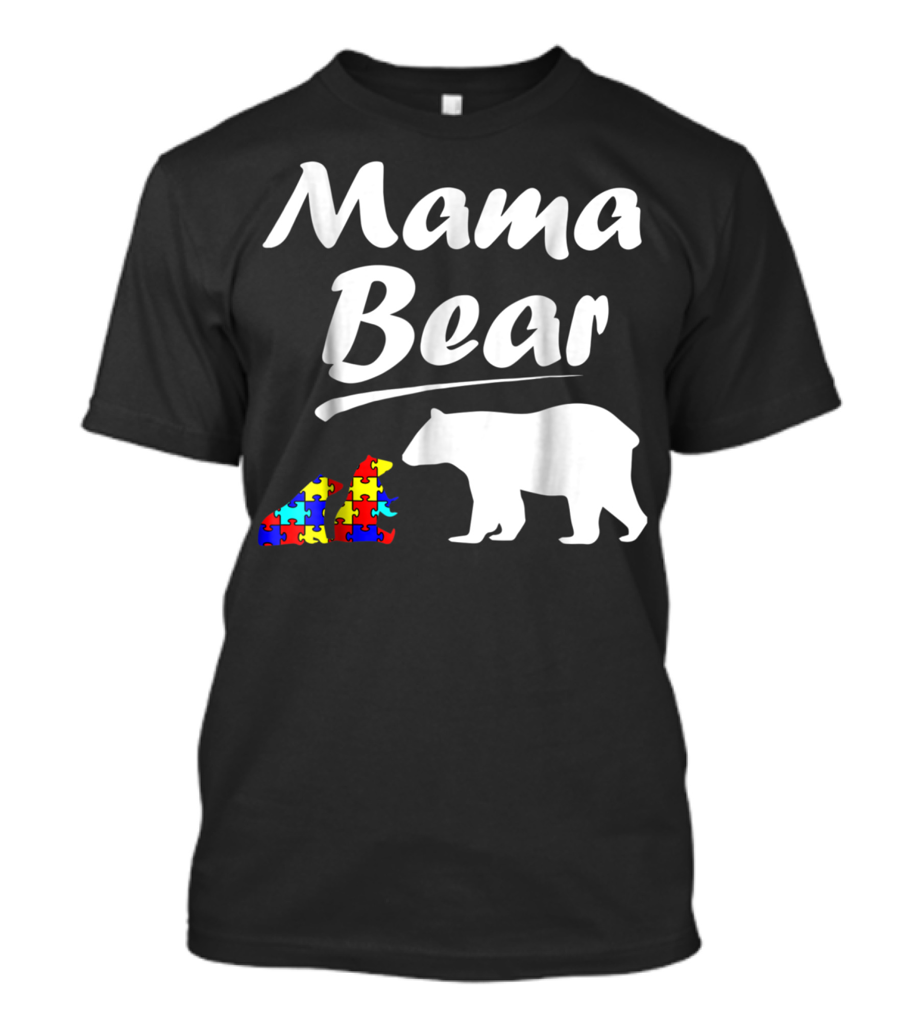 Mama Bear Autism Awareness Mom With Two Puzzle Piece Cubs T-Shirt