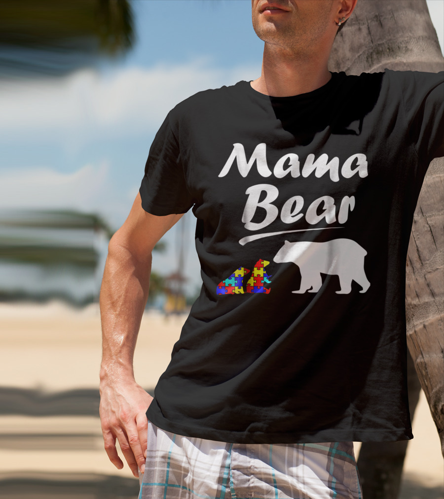 Mama Bear Autism Awareness Mom With Two Puzzle Piece Cubs T-Shirt