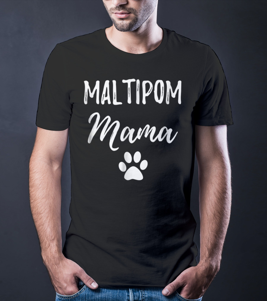 Maltipom Mama Paw Print Funny Dog T-Shirt