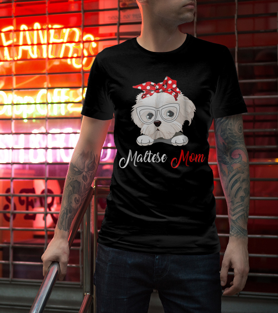 Maltese Mom Glasses Red Bow Birthday Outfit93 T-Shirt