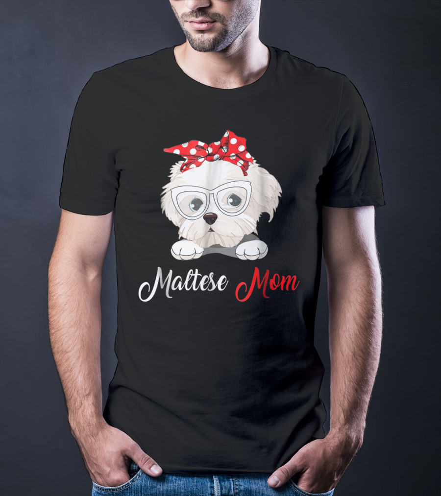 Maltese Mom Glasses Red Bow Birthday Outfit93 T-Shirt