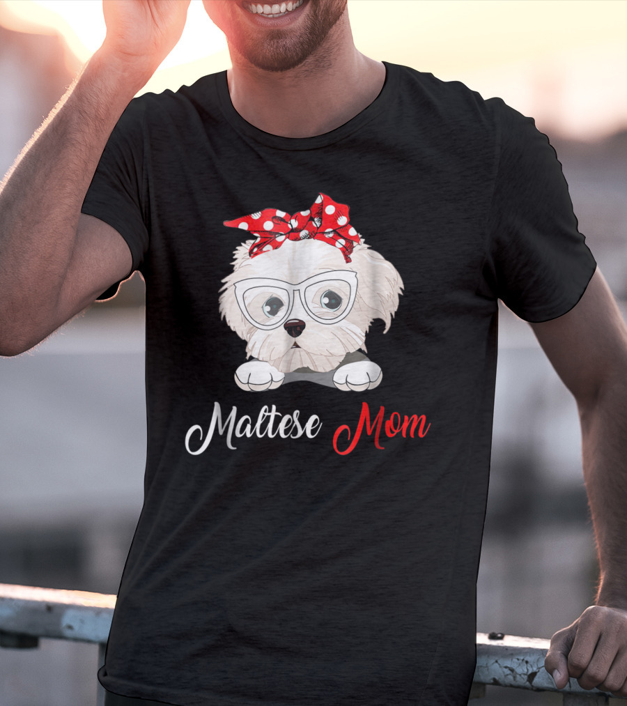 Maltese Mom Glasses Red Bow Birthday Outfit93 T-Shirt
