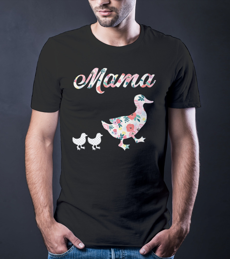 Mama Duck Mom Of 2 Floral Pattern Mother Duck T-Shirt