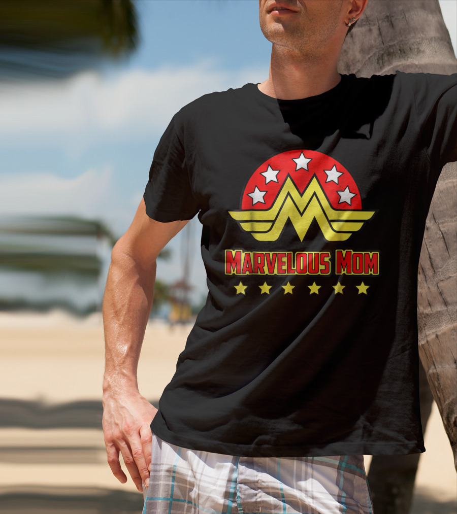 Marvelous Mom Superhero Wonder-Inspired Stars Emblem T-Shirt