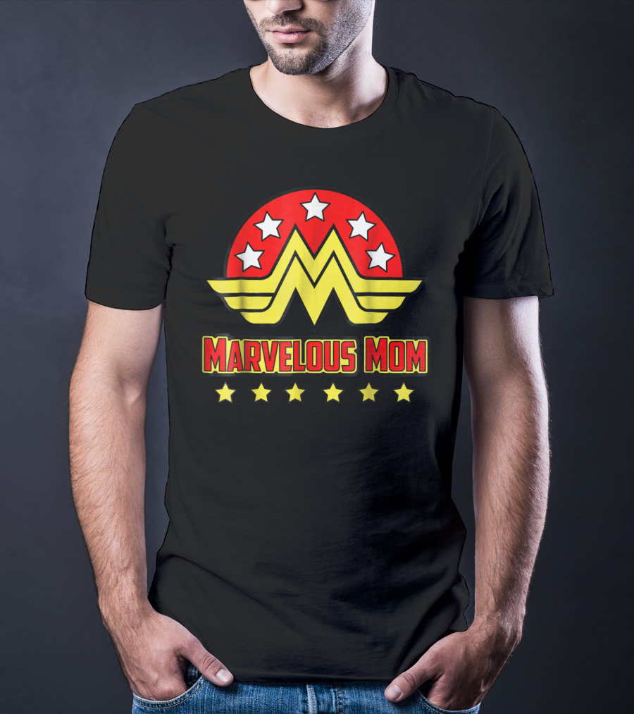 Marvelous Mom Superhero Wonder-Inspired Stars Emblem T-Shirt