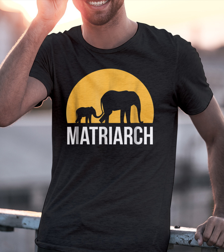 Matriarch Elephant Silhouette With Yellow Sunset Circle T-Shirt