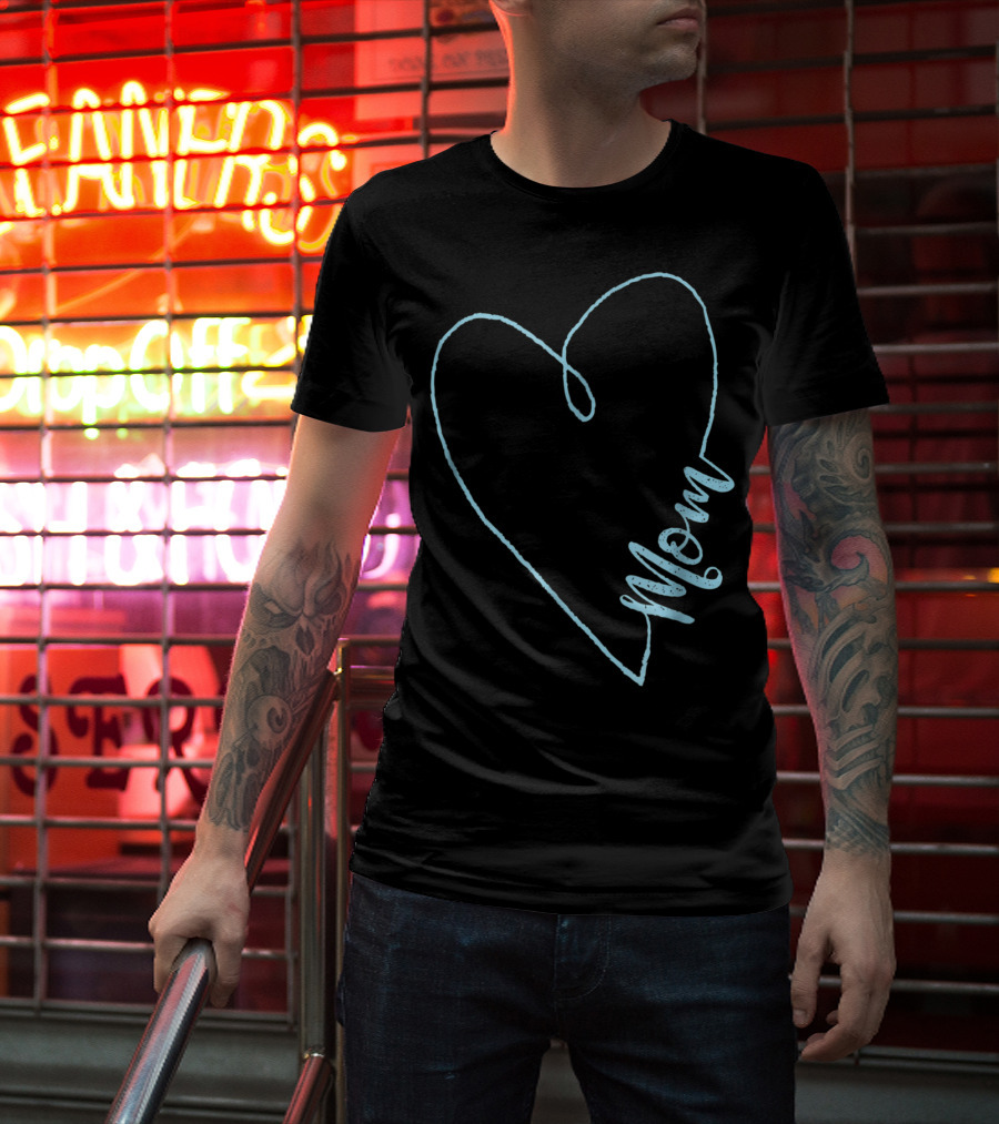 Mom Heart Aquamarine March Birthstone T-Shirt