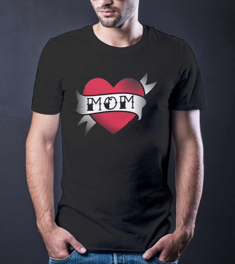 Mom Dark Red Heart Banner Tattoo T-Shirt