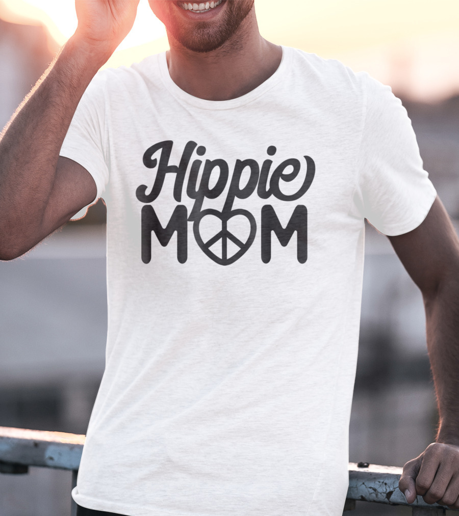 Hippie Mom Heart Peace Sign Mama T-Shirt
