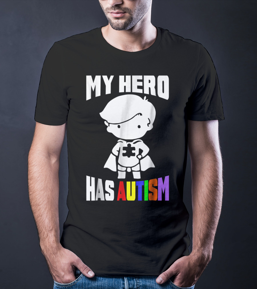 My Hero Has Autism Mom From Son56 Puzzle Cape Hero T-Shirt