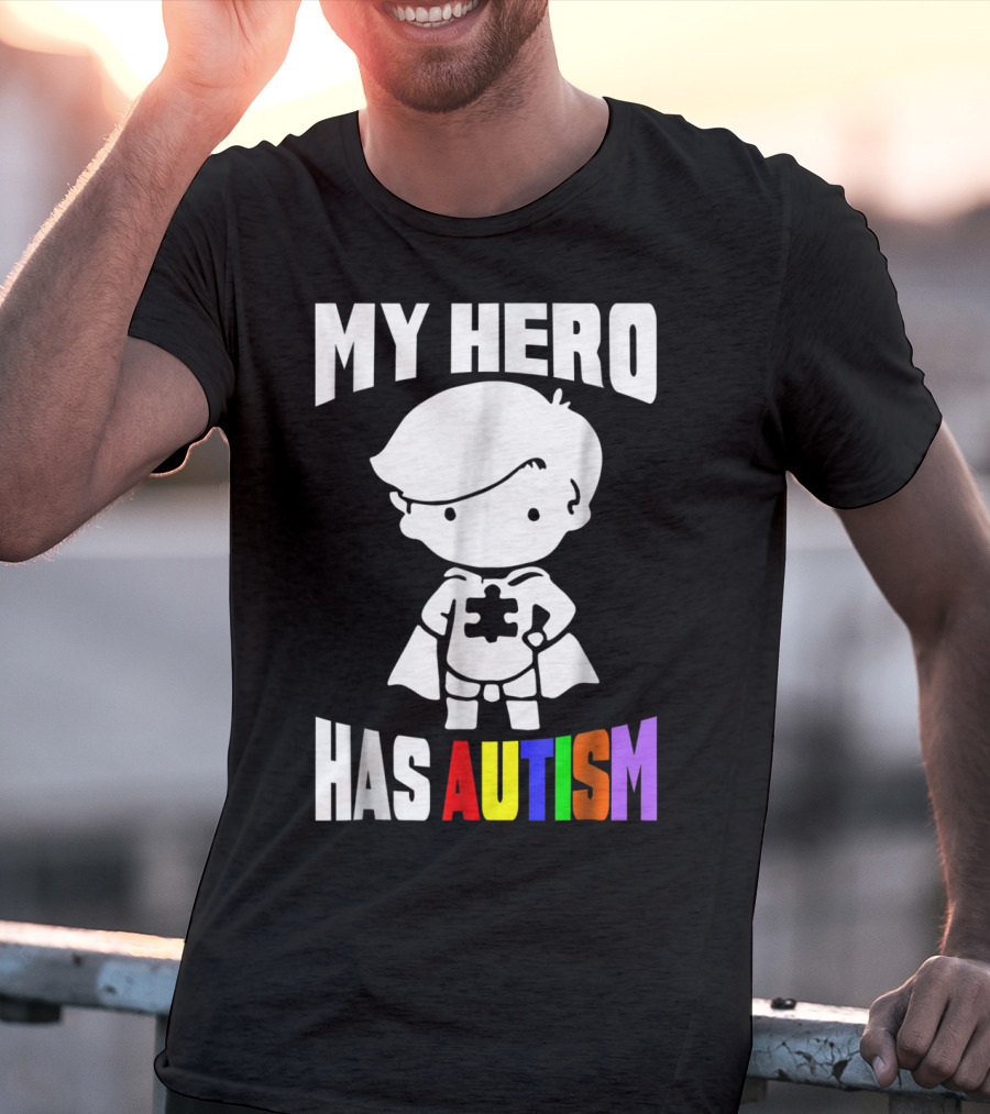 My Hero Has Autism Mom From Son56 Puzzle Cape Hero T-Shirt