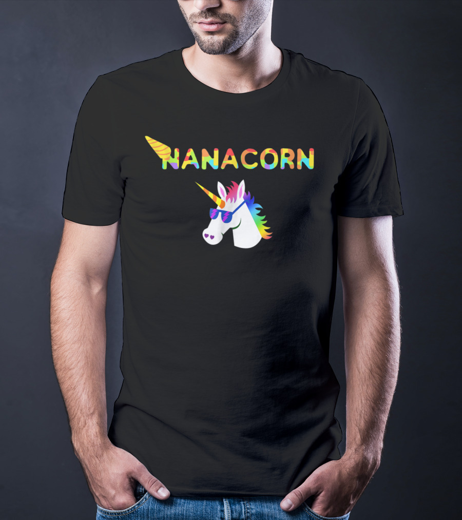 Nanacorn Rainbow Unicorn With Sunglasses Fun T-Shirt