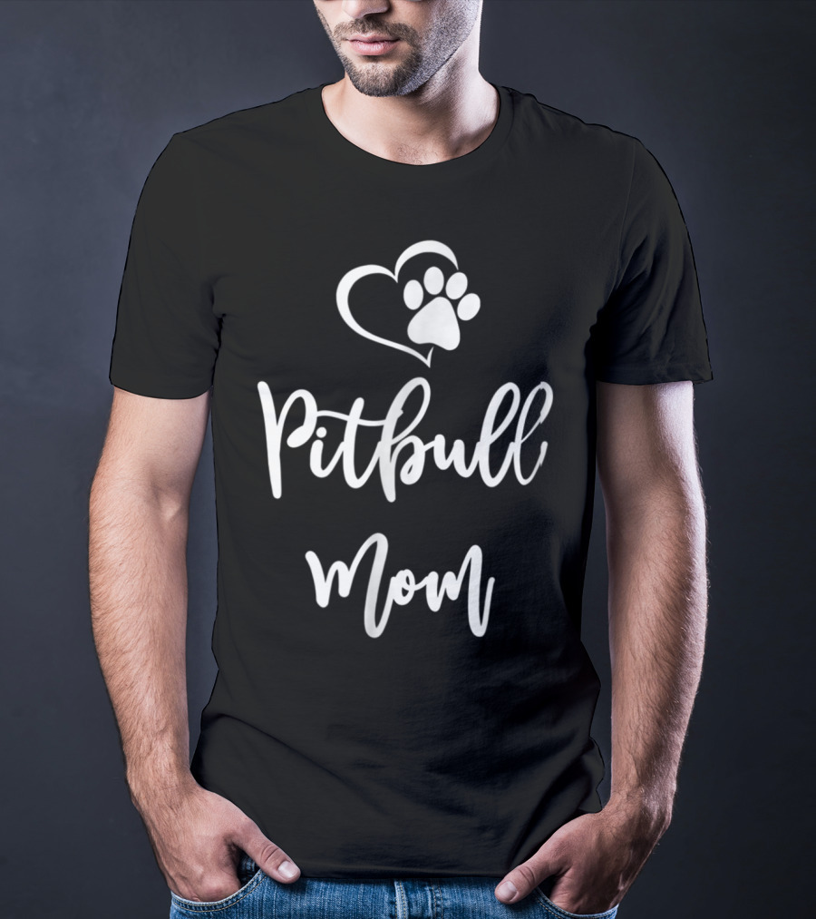 Pitbull Mom Paw Heart T-Shirt