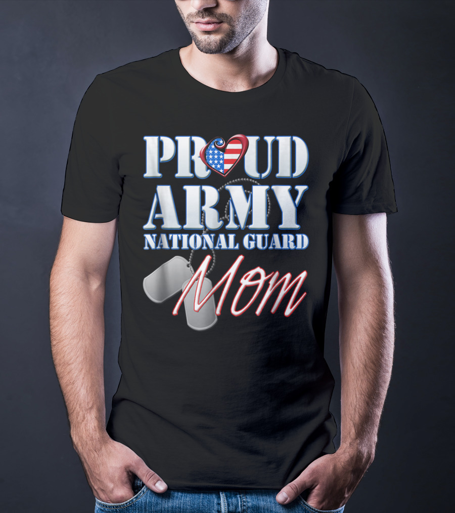 Proud Army National Guard Mom USA Heart Dog Tags T-Shirt