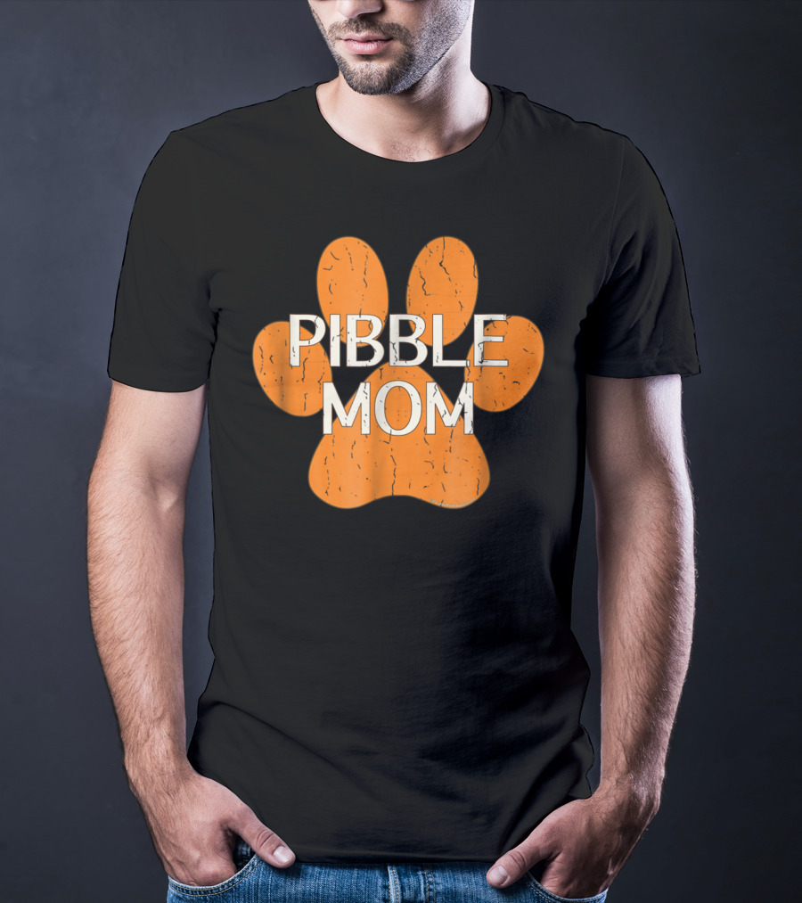 Pibble Mom Orange Dog Paw Print Distressed Pit Bull T-Shirt