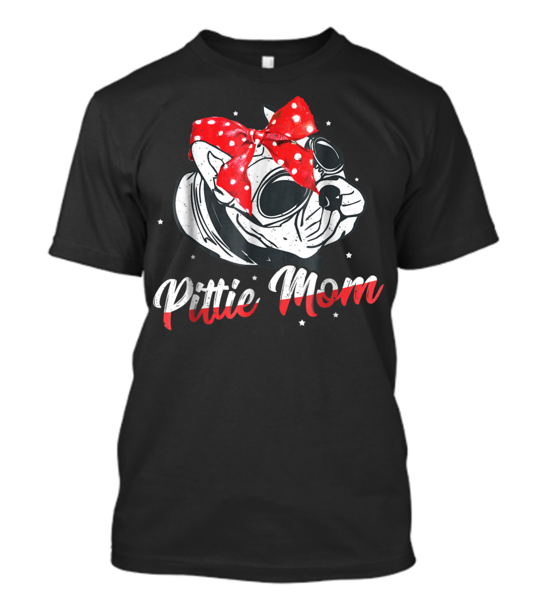 Pittie Mom American Pitbull Dog Lover Red Polka Dot Bow Glasses T-Shirt