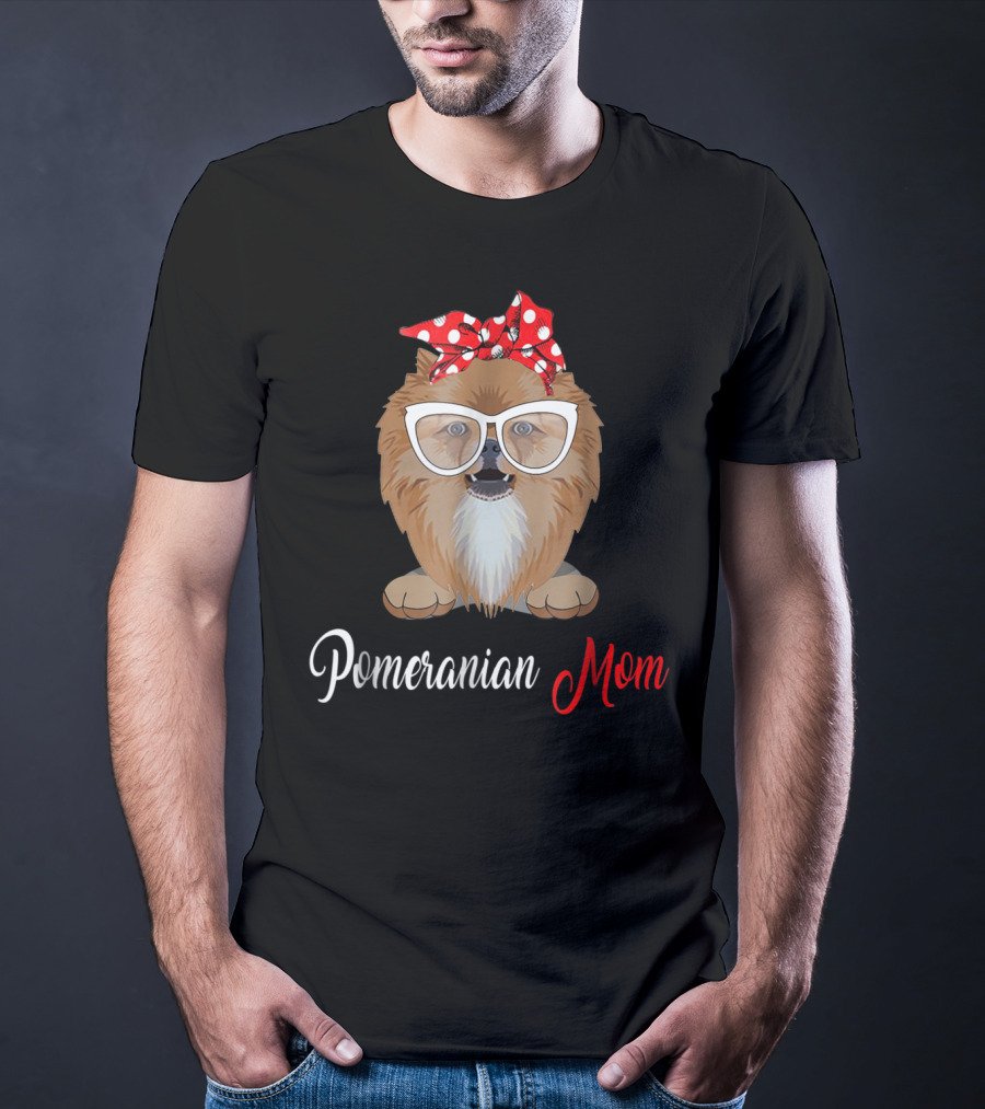 Pomeranian Mom With Polka Dot Bow And Glasses Fashion T-Shirt