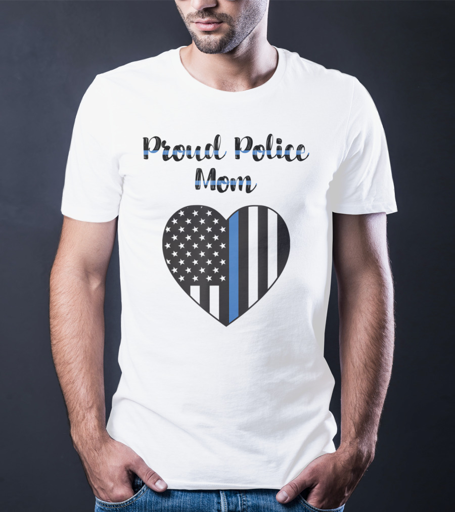 Proud Police Mom Heart Thin Blue Line T-Shirt