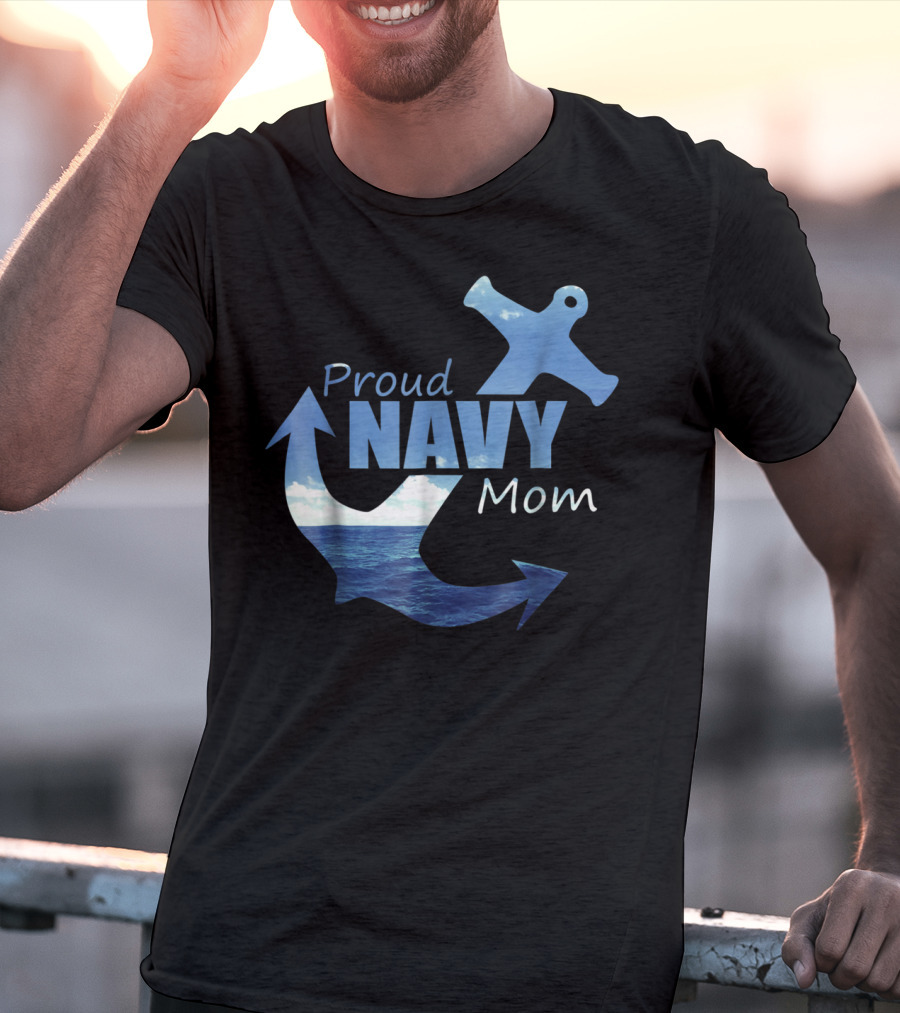 Proud Navy Mom Anchor Ocean T-Shirt
