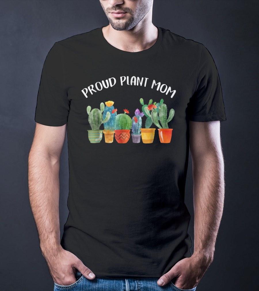 Proud Plant Mom Multicolored Cactus Collection T-Shirt