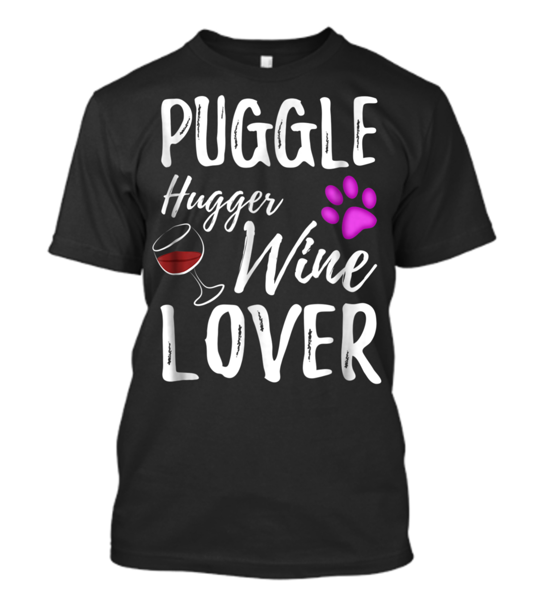 Puggle Hugger Wine Lover Paw Print Dog Parent T-Shirt