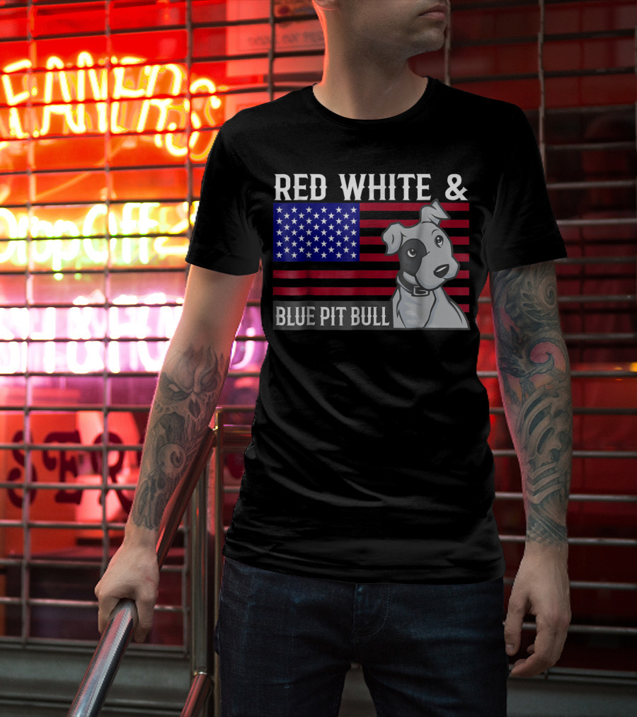 Red White Blue Pit Bull American Flag T-Shirt