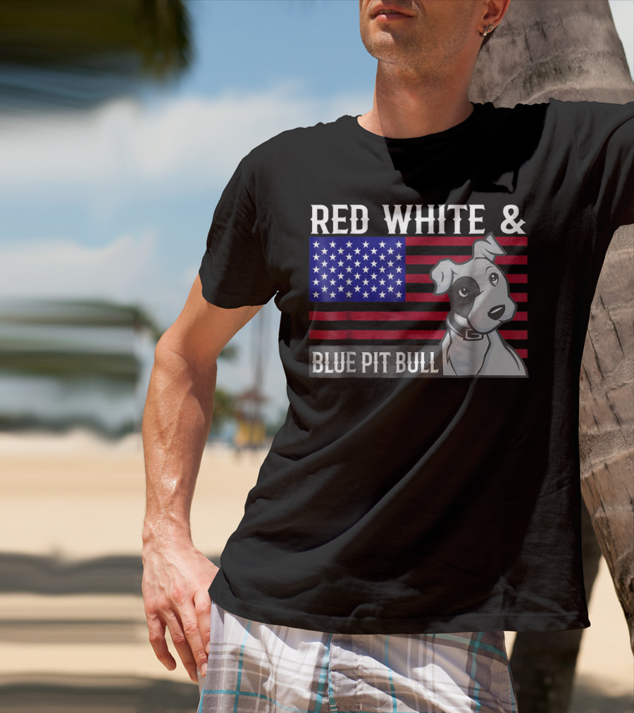 Red White Blue Pit Bull American Flag T-Shirt